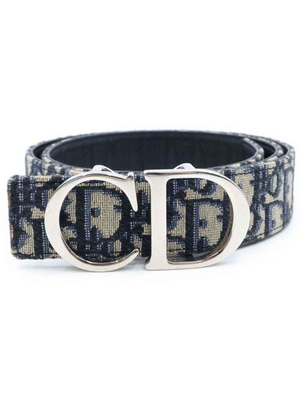 Dior Oblique Reversible CD Logo Belt Navy Canvas Leather